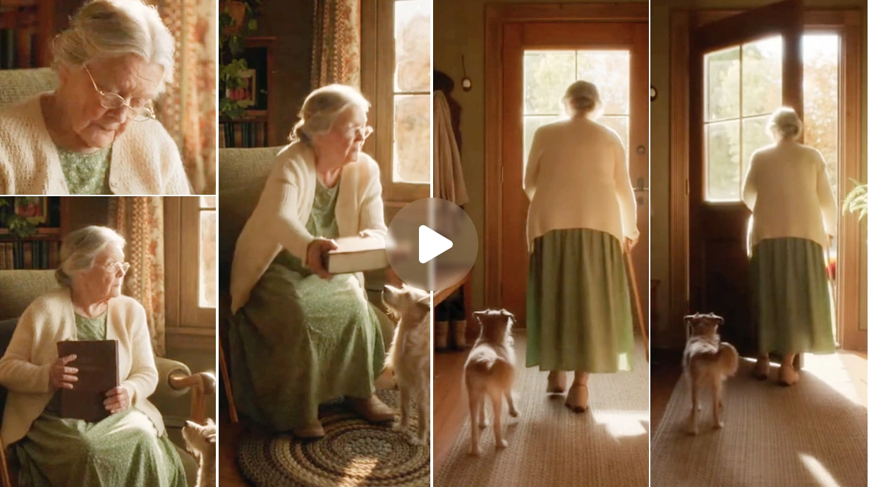 an AI-generated narrative video with multiple scenes, featuring an elderly woman and a puppy